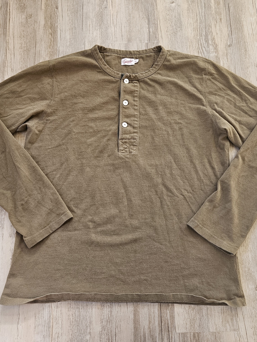 Freenote Cloth Men's Olive Green Long-Sleeve Cotton Knit 13 OZ Henley Shirt XL